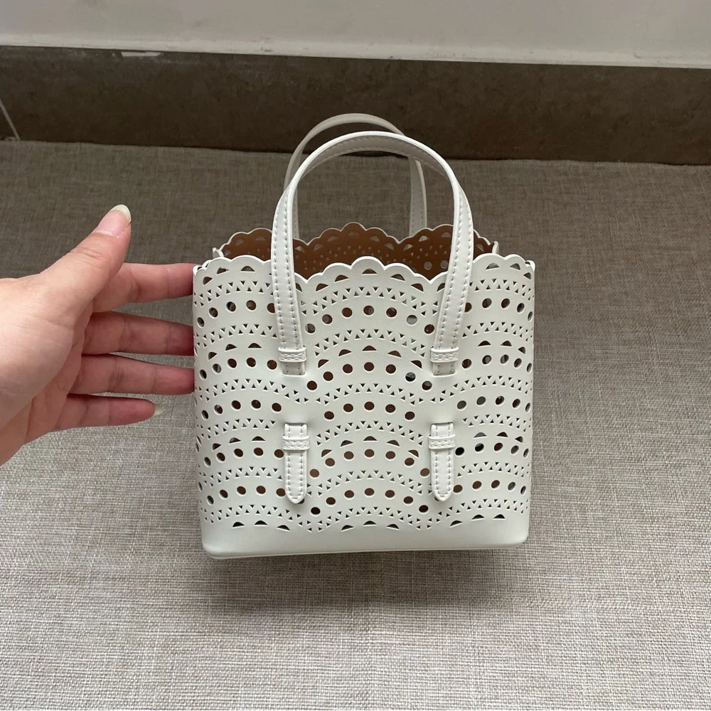 Alaïa White Laser-Cut Scalloped Leather Tote
